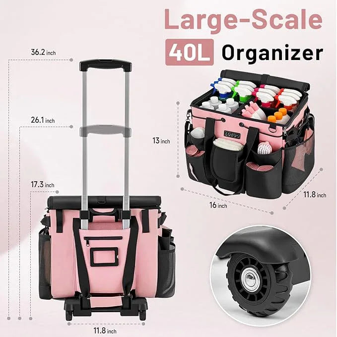 Large Cleaning Caddy for Cleaning Supplies Organizer, Rolling Cleaning Caddy Bags with Wheels for Housekeepers, Cleaning Carts on Wheels for Home Car Office Picnic - NeatNest