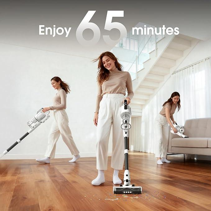 Cordless Vacuum Cleaner, 600W 50KPA 70Mins Runtime Fast Charging Vacuum Cleaner, Self-Standing LED Light Touch Screen Stick Vacuum for Home Light Weight,for Pet Hair/Carpet/Floor, White - NeatNest