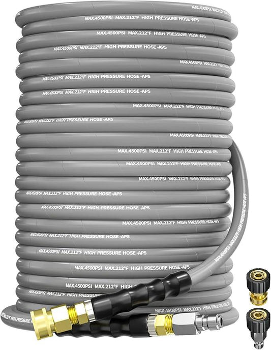 Pressure Washer Hose 125FT 3/8" for Cold and Hot Water 212°F, with Swivel Quick Connect, 4500PSI Kink Resistant Grade Steel Wire Braided, Power Washer Hose With 2pcs M22-14mm Adapter - NeatNest