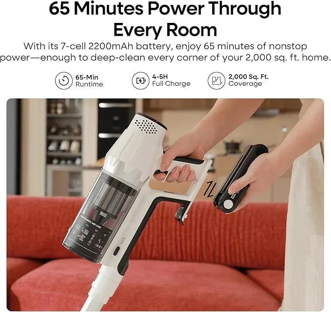 ElecKeys Cordless Vacuum Cleaner, 580W 48KPA 65Mins Vacuum Cleaners for Home, Self-Standing Anti-Tangle Vacuum with LED Display, Rechargeable, Lightweight, Cordless Vacuum for Floors/Pet Hair/Carpets - NeatNest