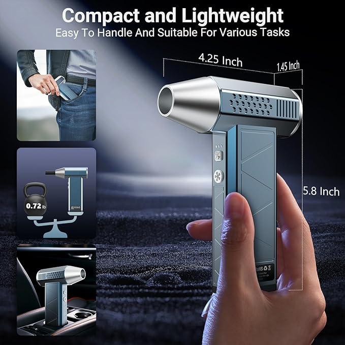 Compressed Air Duster, 380000RPM Powerful Electric Air Duster with LED Light, 4-Gear Rechargeable Mini Blower with Brushless Motor, Jet Dry Blower for Computer, Keyboard, Home, Car, Outdoor - NeatNest