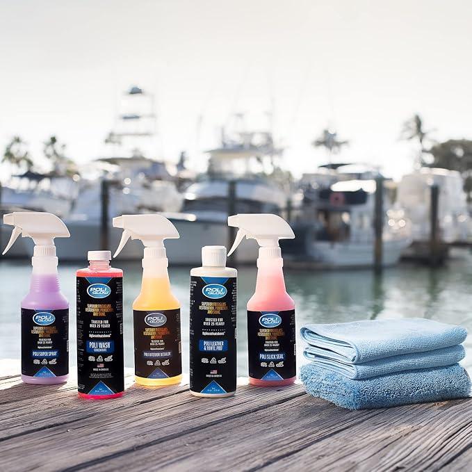 Poli Glow® 16 oz Vehicle Detailing Kit – All-in-One Cleaner & Protectant Set for Cars, Boats & RVs – Includes Interior, Exterior, Leather & Ceramic Detailers + Microfiber Towels – 7-Piece Kit - NeatNest