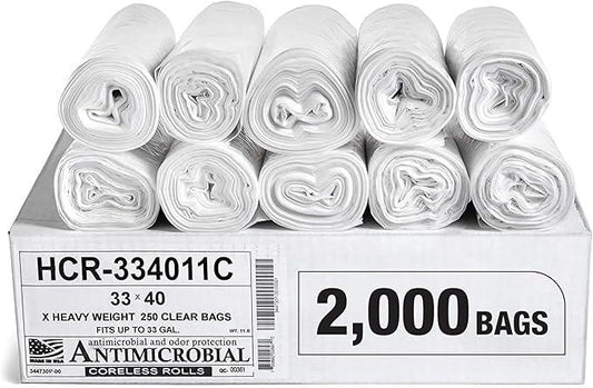 Aluf Plastics High Density Trash Bags, 33 Gallon, 2000 Count, 11 Micron (eq), 33" x 40", Clear, for Bathroom, Office, Industrial, Commercial, Janitorial, Municipal, Recycling - NeatNest