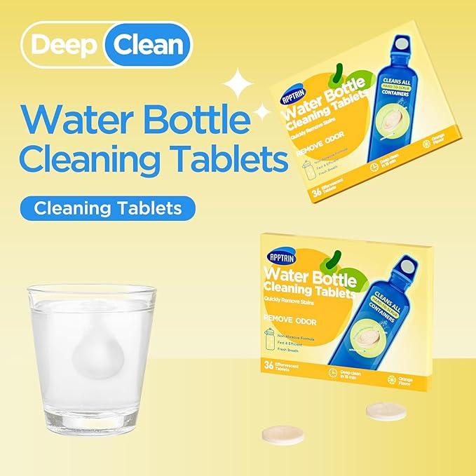 Water Bottle Cleaning Tablets, Bottle Clean Tablet for Hydration Bladders, Stainless Steel, Tumblers, and Glass Bottles, 36 count (Pack of 1), Orange - NeatNest
