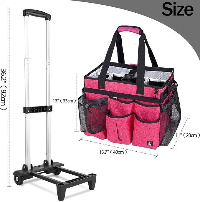 Extra Large Rolling Cleaning Caddy Bag with Detachable, Foldable Trolley Portable Cleaning Cart for Housekeeping Cleaning Caddy with Adjustable Shoulder Strap and Multiple Storage Pockets - NeatNest