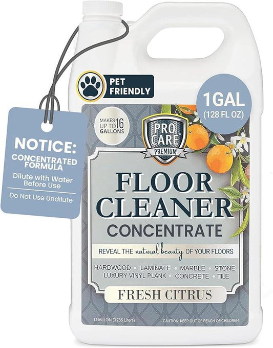 ProCare Citrus Floor Cleaner Concentrate (Made in USA) | Vinyl, Wood, Tile, Stone & Laminate Floor Cleaner For Mopping, Household Supplies, Cleaning Solution For Kitchen & Bathroom - 1 Gallon - NeatNest