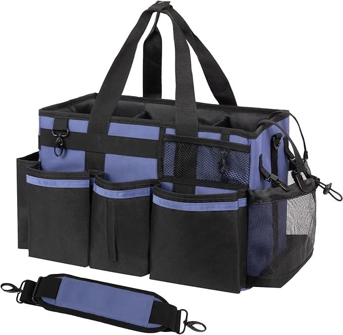 Wearable Cleaning Caddy, Cleaning Caddy Supplies Organizer with Handle & Shoulder Straps for Housekeepers, Under Sink & Car Cleaning Tool Organizers Bag with 4 Foldable Divider (CeruleanBlue) - NeatNest