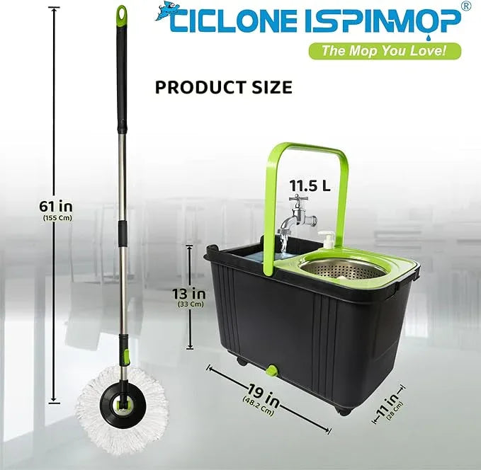 Spinning Mop and Bucket with Wringer Set for Home - 360 Spin Mop with Adjustable Handle & Bucket with Wheels - 1 Microfiber Mop Head - Mop and Bucket Set for Floor Cleaning at Home, Office, Hotel - NeatNest