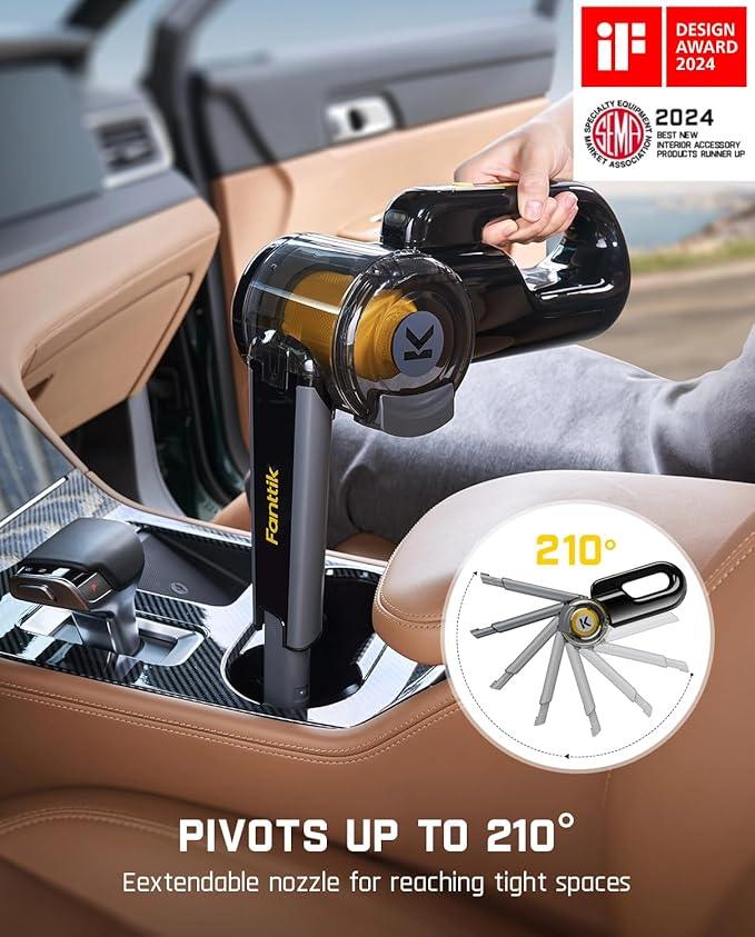 Fanttik Fold V10 APEX Pivot Cordless Car Vacuum, 17000Pa Handheld Vacuum Suction Power, Smart LED Display, Portable for Car Home Pet (Deluxe with Flexible Hose&Pet Brush) - NeatNest