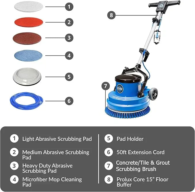Prolux Core Heavy Duty 15 inch Floor Buffer Scrubber and Polisher Cleaning Machine - All floor surfaces - NeatNest