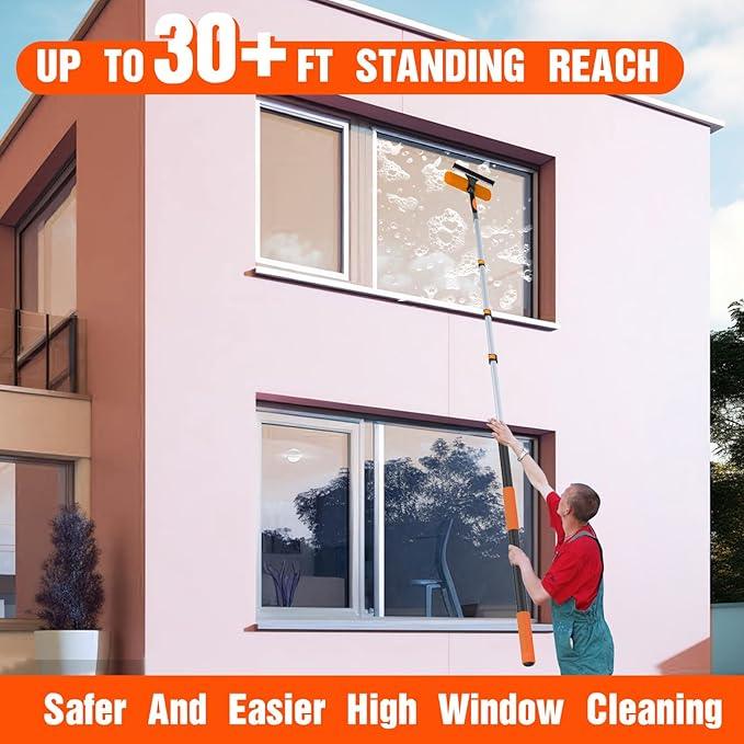 36FT Window Squeegee with Extension Pole, 2-in-1 Squeegee for Window Cleaning, Professional Cleaning Kit for Home with 30FT Telescoping Pole for Outdoor Indoor Use - NeatNest