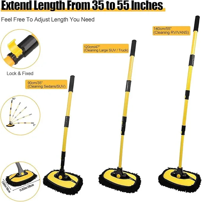 Car Wash Brush with Long Handle, 55 inch Car Wash Mop Car Wash Kit Mitt Retractable Bent Pole Car Wash Brush for Cars RV Truck Boat - NeatNest