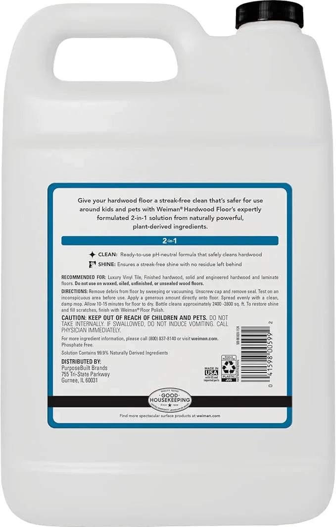 Weiman Hardwood Floor Cleaner and Polish - Cleans Vinyl Tile, Solid, Laminate, Natural Shine, No Residue, Removes Scratches, Leaves Protective Layer, 1 Gallon Mop Soap & 32 Oz Restorer - NeatNest