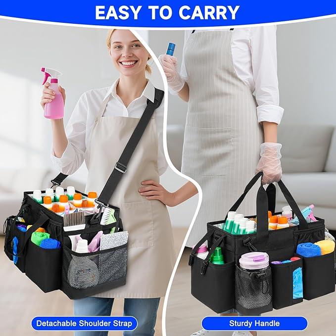 Cleaning Caddy Bag, Cleaning Supplies Organizer for Housekeepers, Housekeeping Caddy with Handle and Detachable Padded Cushion, Black - NeatNest