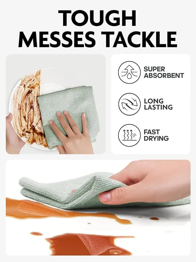 Fantasticlean Microfiber Cleaning Cloth Roll -75 Pack, Tear Away Microfiber Towels, 12" x 12", Reusable, Washable, Scratch Free, Ultra Absorbent Dishcloth for Home Supplies, Car, Pet (Moss Green) - NeatNest