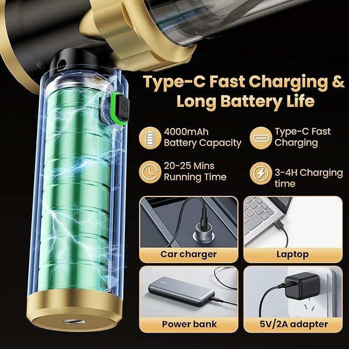Car Vacuum Portable Cordless - Handheld Vacuum Cleaner with 16000PA Strong Suction, 7-in-1 Air Duster/Blower, Rechargeable Mini Vacuum with Long Battery, Multi-Nozzles for Car,Home, Office, Pet - NeatNest