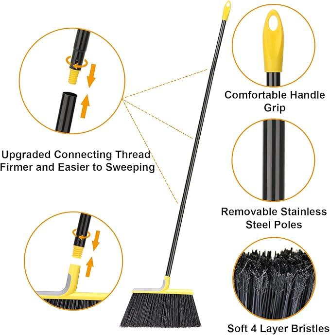 4 Packs Outdoor Broom for Floor Cleaning with 58" Long Handle, Heavy-Duty Commercial Brooms for Sweeping Indoor Outdoor Courtyard Restaurant Garage Patio Decks Mall Market Kitchen Office Lobby Shop - NeatNest