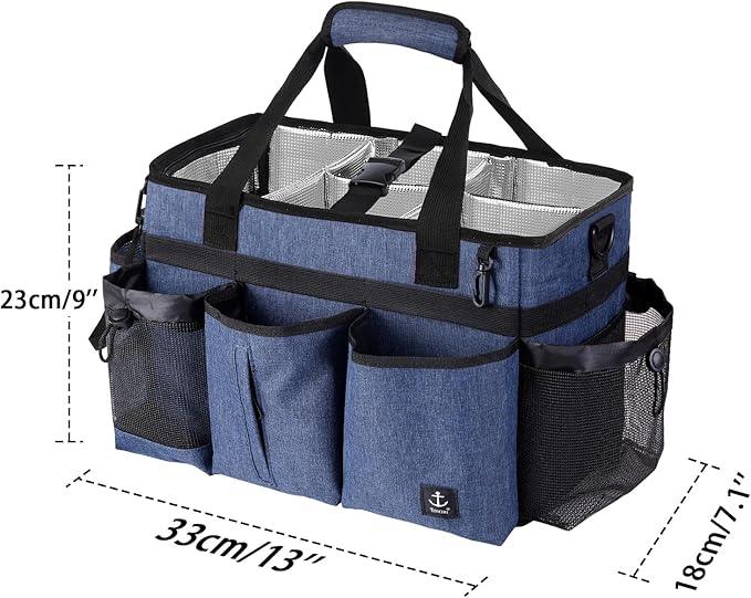 Large Wearable Cleaning Caddy Bag with Detachable Divider, Cleaning Organizer with Handles, Cleaning Supply Tote with Adjustable Shoulder Strap&Waist Belt for Cleaners & Housekeeper (Blue) - NeatNest