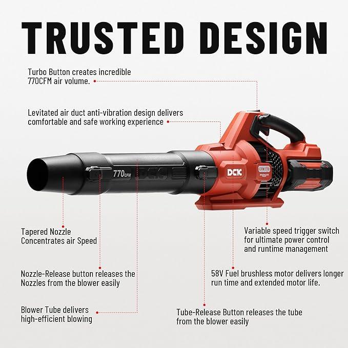 58V Cordless Leaf Blower, Power Variable-Speed, Brushless, 770 CFM, Electric Leaf Blower with 4Ah Battery and 5A Charger for Lawn Care, Yard, Outside(KDLB58211BDM) - NeatNest