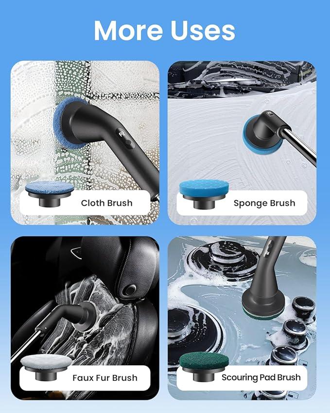 Leebein Electric Spin Scrubber, 2025 New Cordless Cleaning Brush Bathroom Scrubber, IPX7 Waterproof Shower Scrubber with 7 Brush Heads, Extendable Long Handle and 2 Speeds Scrubber for Bathtub Floor - NeatNest