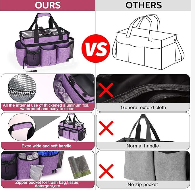 Large Cleaning Caddy Bag Built-in Sturdy Support Board, Cleaning Organizer with Detachable Divider, Cleaning Supply Tote with Adjustable Shoulder Strap&Waist Belt for Cleaners & Housekeeper - NeatNest