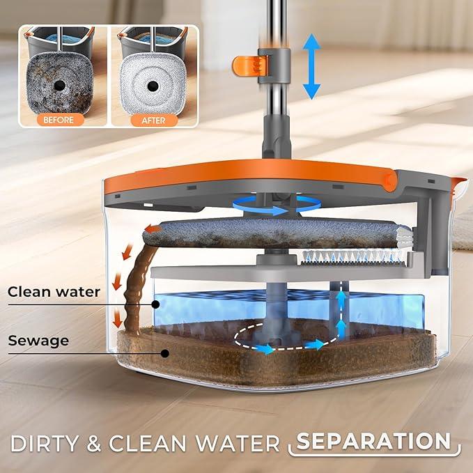 Mop and Bucket, Spin Mop with Separate Dirty Water System, Deep-Cleaning Mops for Floors, Versatile Mops for Walls - NeatNest