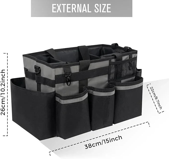 Wearable Cleaning Caddy, Cleaning Caddy Supplies Organizer with Handle & Shoulder Straps for Housekeepers, Under Sink & Car Cleaning Tool Organizers Bag with 4 Foldable Divider (MediumGrey) - NeatNest