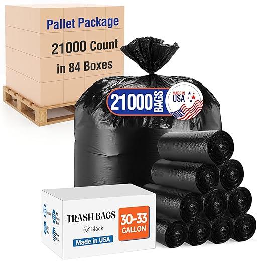 Delxo 30-33 Gallon Trash Bags, 21000 Count – 0.6 Mil Medium Duty Garbage Bags, Durable Plastic Bolsas para basura, Perforated Design– Made in USA for Kitchen, Yard, Office (Black) - NeatNest