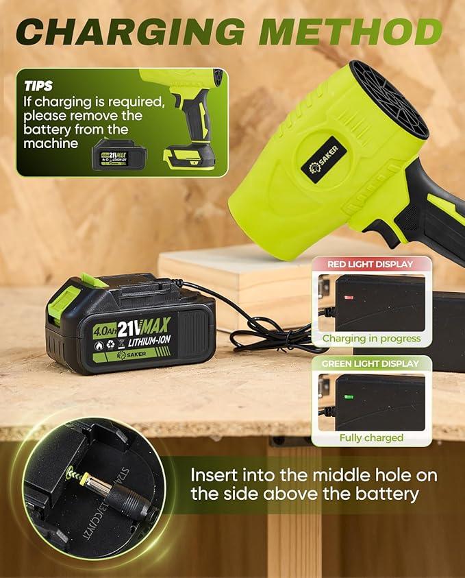 Saker Cordless Leaf Blower Portable Dust Cleaner Handheld Blowers 2 x 4.0Ah Batteries 180000 RPM Air Duster with Adjustable Speed for Drying Patio Cleaning Green - NeatNest
