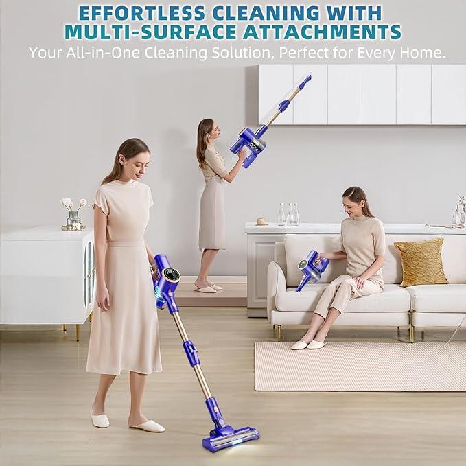 Cordless Vacuum Cleaner, 180° Bendable Wand Stick Vacuum Cleaners with LED Touch Screen, 8-in-1 Lightweight Rechargeable Vacuum with 1.5L Dust Cup for Home Hard Floor Low-Pile Carpet - NeatNest
