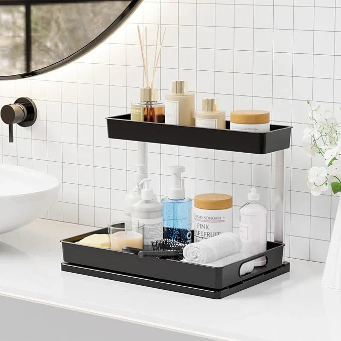 Yieach 2 Pack 10.8″ High Pull Out Under Sink Organizer,14.5″ Deep 2 Tier Slide Out Cabinet Organizer for Kitchen Cabinet,Undersink Organizers,Under Sink Shelves,Bathroom Organizers and Storage,Black - NeatNest
