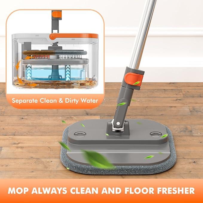 Upgraded Spin Mop and Bucket Set Self-Standing Mop Bucket Separate Dirty and Clean Water System Self Wringing 360° Rotating 90° Foldabl Mops and Buckets for Floor Cleaning (Dark Gray, 2Pads) - NeatNest