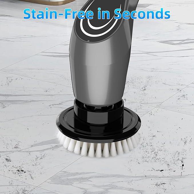 Gray Electric Spin Scrubber, Cordless Spin Scrubber with 8 Replaceable Brush Heads, Electric Scrub Brush with Adjustable Extension Handle, Electric Cleaning Brush for Bathroom, Tile and Bathtub - NeatNest