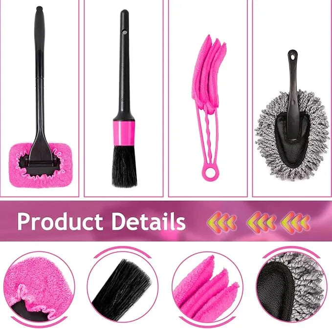 THINKWORK Pink Car Duster Interior Kit, Perfect Car Detailing Brush Kit for Cleaning Windows,Windshield,Dashboard and Air Vents Suitable for All Cars - NeatNest