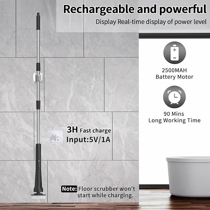 Electric Spin Scrubber, Hillyfe Bathroom Scrubber Electric with 7 Replaceable Brush Heads, IPX7 Waterproof,300/400 RPM, 3 Adjustable Length,Scrubber Brush Electric for Bathtub Floor,Black - NeatNest