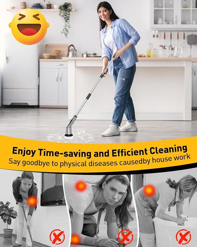 Electric Spin Scrubber for Cleaning Bathroom, Shower Scrubber Cordless Cleaning Brush with IPX7 Waterproof & 2 Speed, 3 Brush Heads, Bathroom Cleaning Supplies for Shower Tub Tile Toilet Grey - NeatNest