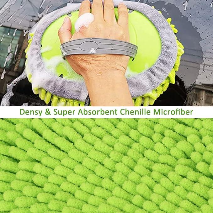 GIANT BEAR Car Wash Brush with Long Handle, 42.9" Microfiber Chenille Mitt Not Hurt Paint Scratch Free Aluminum Alloy Cleaning Tool -4 in 1,Glass Window Scrabber Detail Wheel Brush - NeatNest