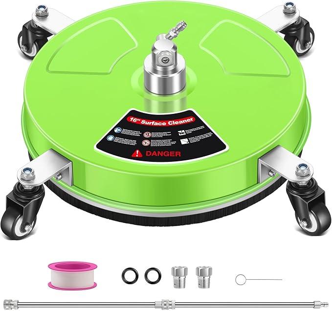 16'' Pressure Washer Surface Cleaner with 4 Wheels - Stainless Steel Surface Cleaner for Pressure Washer Attachment for Concrete, Driveway, Patio, Sidewalk, Deck and Driveways - NeatNest