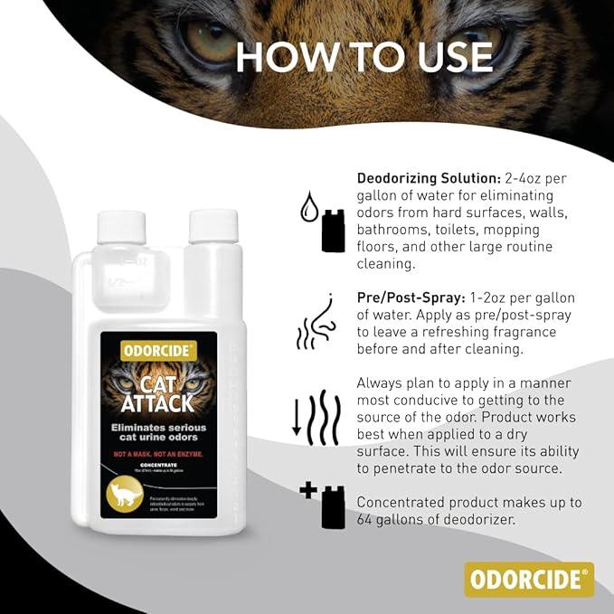 Odorcide Cat Attack Concentrate Odor Eliminator - Cat Urine Remover for Carpet & Upholstery - Litter Box Odor Eliminator - 16 oz - NeatNest