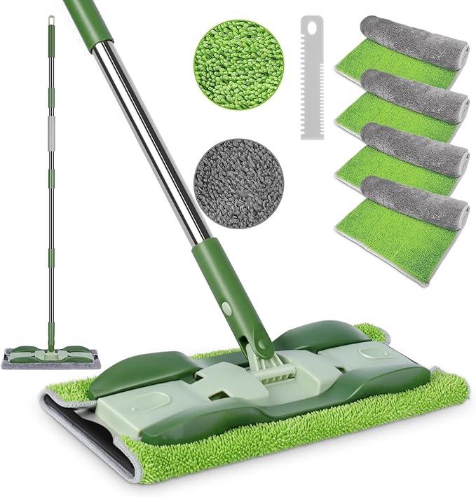 MASTERTOP Microfiber Mop - Flat Floor Mops Wet Dry Dust Mop with 4 Washable Pads & 52.4'' Stainless Steel Handle for Hardwood Laminate Tile Floor Cleaning - NeatNest
