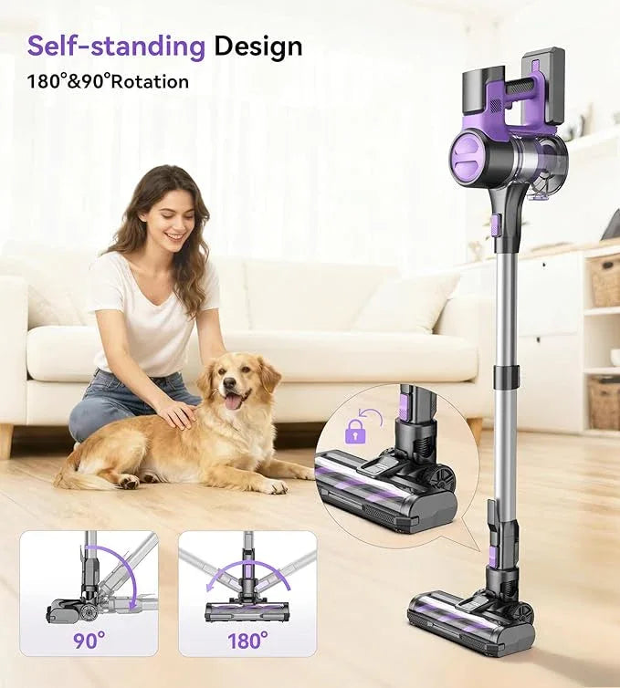 S10 Cordless Vacuum Cleaner, 55Kpa 60mins Lightweight Stick Vacuum with Powerful Suction for Home, Rechargeable, Self-Standing, Handheld Vacuum Cleaners for Hardwood Floors, Carpets, Purple - NeatNest