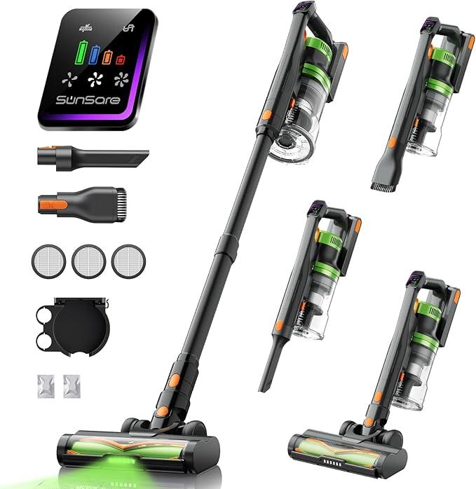 SunSare Cordless Vacuum Cleaner, 50KPa 600W 65Mins Vacuum Cleaner for Home, V-Anti-Tangle Stick Vacuum with Scented Tablet, Upgraded dust Emptying Cup, Vacuum Cordless for Pet Hair/Carpet/Floors - NeatNest