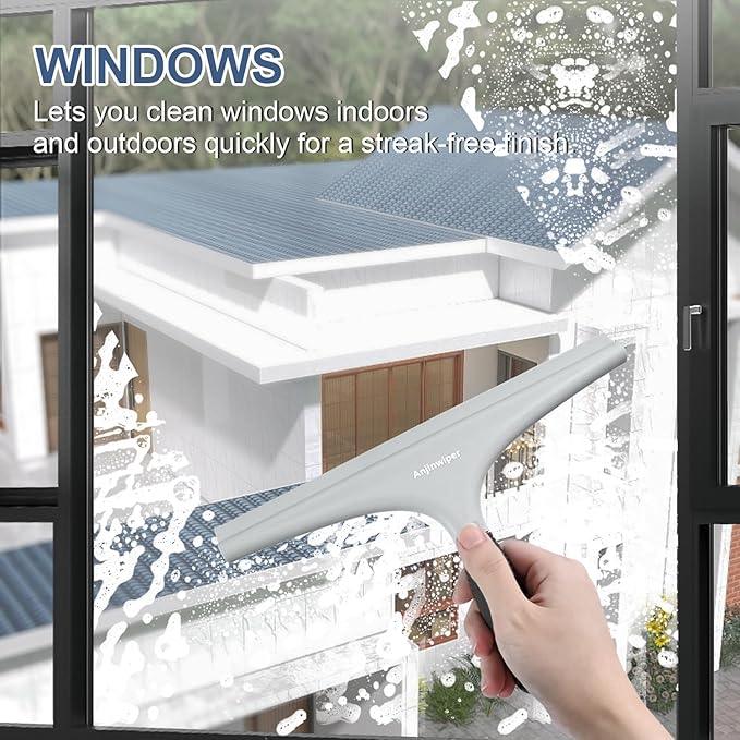 Silicone Shower Squeegee for Glass Doors with Hook, Window Squeegee for Shower Doors, Kitchen, Mirrors and Tiles, Glass Squeegee Bathroom Shower(10 inch, Gray) - NeatNest