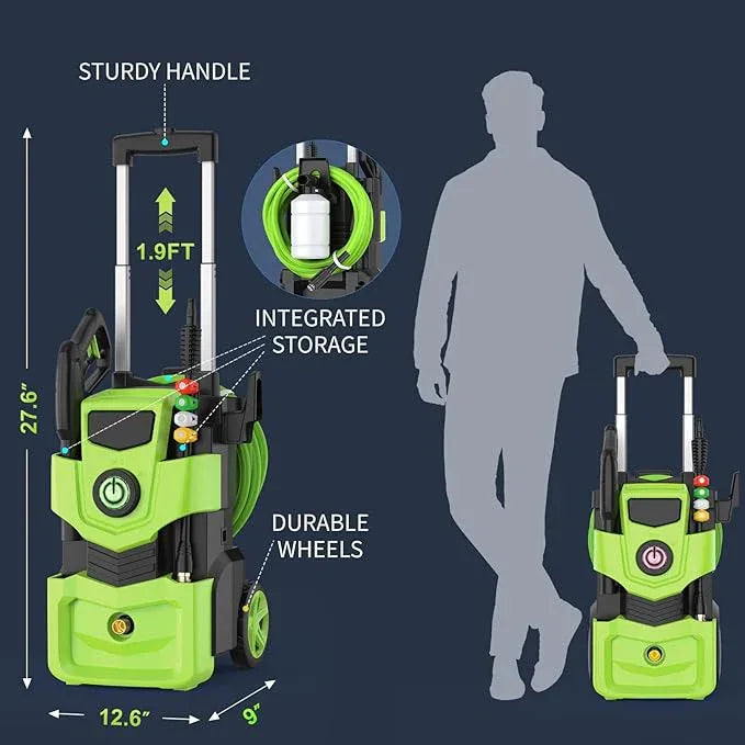 Pressure Washer 5000PSI Adjustable Pressure Power Washers Powered with 33ft Hose, 4 Nozzle and Foam Cannon, Powerwashers Cleaner Machine for Home, Cars, Green - NeatNest