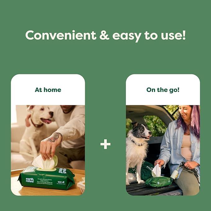 Earth Rated Pet Wipes for Dogs and Cats, Hypoallergenic, 3-in-1 Cleaning, Deodorizing and Hydrating, for Grooming Paws, Body and Butt, New White Tea and Basil Scent, 100 Count - NeatNest