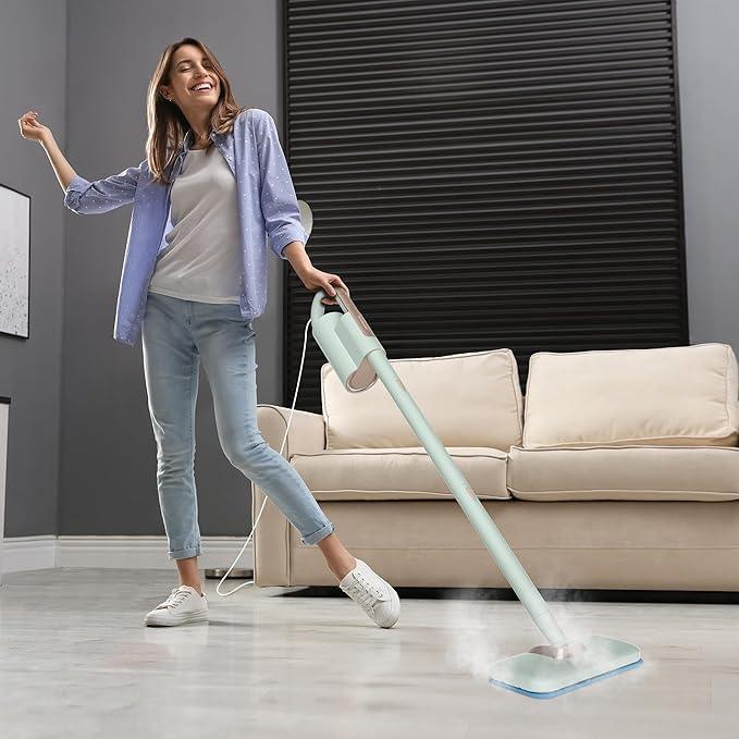 Newbealer Steam Mop & Detachable Handheld Cleaner, 250ml 1200W Powerful Floor Steamer, 3 Adjustable Levels for Carpet Laminate Hardwood Grout, Carpet Glider, 7 Multi-purpose Accessories & 2 Pads - NeatNest