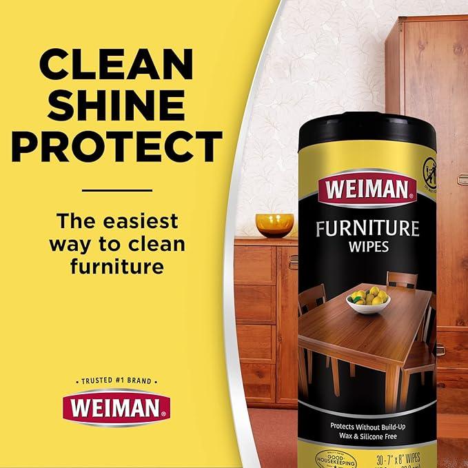 Weiman Wood Polish and Cleaning Wipes, For Furniture Cleaner, Protect from Watermarks, Stains & Aging, No Build-Up, UVX-15 Prevent Drying, Fading & Discoloration, 2 Pack with Microfiber Cloth - NeatNest