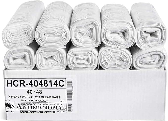Aluf Plastics High Density Trash Bags, 45 Gallon, 250 Count, 14 Micron (eq), 40" x 48", Clear, for Bathroom, Office, Industrial, Commercial, Janitorial, Municipal, Recycling - NeatNest