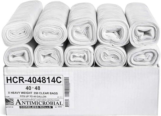Aluf Plastics High Density Trash Bags, 45 Gallon, 250 Count, 14 Micron (eq), 40" x 48", Clear, for Bathroom, Office, Industrial, Commercial, Janitorial, Municipal, Recycling - NeatNest
