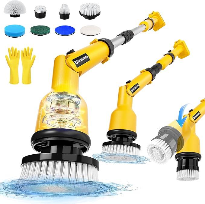 Electric Spin Scrubber Compatible for DeWalt 20V Battery(Battery NOT Included), 1000 RPM Battery Powered Scrubber with Adjustable Extension Arm & 8 Brushes & Hook Gloves for Tub/Tile/Floor - NeatNest